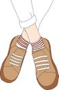 Girls Feet With Brown Casual Shoes Vector Illustration