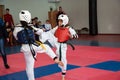 Girls fight in taekwondo