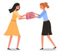 The girls are fighting over the bag. Woman in a store with clothes are sharing a purchase Royalty Free Stock Photo