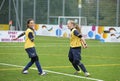 Girls football team players claiming victory expressing joy. Football Girls Ukraine Cup EmPower Girl . Kyiv, Ukraine