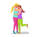 Girls Friends Hugging Together, Friendship Vector Illustration