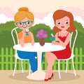 Girls friends in an outdoor cafe Royalty Free Stock Photo