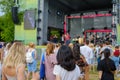 Couple is watching concert at open air music festival