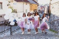 Girls having fun and celebrating together on bachelorette party