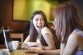 girls having fun in coffee shop Royalty Free Stock Photo