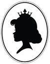 Girls head with retro 50s haircut and crown.