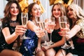 Girls hen party champagne glasses congratulations Royalty Free Stock Photo