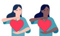Girls hold hearts set on white background vector