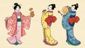 Girls holding dorayaki and gong