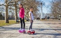 Girls on the hoverboard Royalty Free Stock Photo