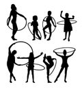 Girls with Hula Hoop Sport Activity Silhouettes, art vector design Royalty Free Stock Photo