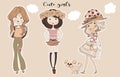 Girls illustration set Royalty Free Stock Photo