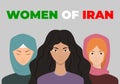 The women of Iran. Iran protests. Freedom. Stop violence. Grey background. Hijab.