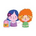 Girls kids with bag vector design