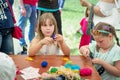 Girls at knitting workshop