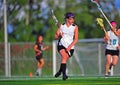 Girls Lacrosse player with ball Royalty Free Stock Photo