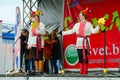 Girls leading concert are on stage during Shrovetide festivities, Gomel, Belarus