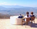 Girls looking on mountain