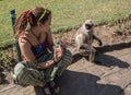 Girls with monkey