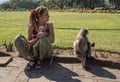 Girls with monkey