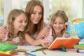 Girls with mother on lesson of art Royalty Free Stock Photo