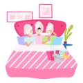 Girls night flat vector illustration. Girlfriends applying facial masks cartoon characters. Female friends in bed, sleeping Royalty Free Stock Photo