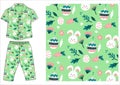 girls night wear shirt with cute bunny vector art Royalty Free Stock Photo