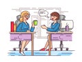 Girls office workers communicate in workplace