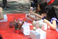 Girls painting easter eggs