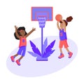 Girls play basketball with a ball. Colorful cartoon illustration in flat . Children s sport. Sports team games. Healthy Royalty Free Stock Photo