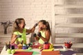 Girls play with colors. Children artists with painted hands Royalty Free Stock Photo