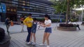 Chinese girls play roller skating