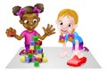 Girls Playing with Blocks and Toy Car Royalty Free Stock Photo