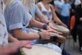 Girls playing ethnic drums Royalty Free Stock Photo