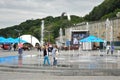 Girls playing at the fountain, football fanzone Royalty Free Stock Photo