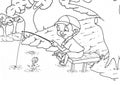 Boy fishing cartoon colouring page