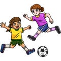 Girls Playing Soccer Cartoon Colored Clipart Royalty Free Stock Photo