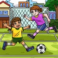 Girls Playing Soccer Colored Cartoon Illustration Royalty Free Stock Photo