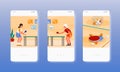 Girls playing table tennis ping pong sport game. Mobile app screens, vector website banner template. UI, web site design Royalty Free Stock Photo