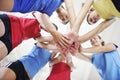 Girls playing volleyball indoor game Royalty Free Stock Photo