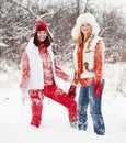 Girls plays with snow