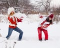 Girls plays with snow