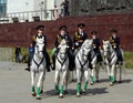 Girls - police cavalrymen take over the protection of public order on the streets of Moscow. Royalty Free Stock Photo