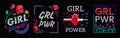 Girls Power is Collection Slogans Print Embroidery T-shirt. Feminist slogan, Rock print. Fashionable slogan with roses Royalty Free Stock Photo