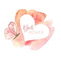 Girls power. Watercolor illustration with pink butterfly and heart. Breast cancer awareness concept art. Royalty Free Stock Photo