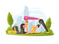 Girls practice yoga in park
