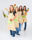 Girls preparing to grill Royalty Free Stock Photo