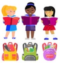 School Stuents or Pupils with Books and Schoolbags
