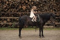 Girls ride on horse on summer day Royalty Free Stock Photo