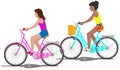 Girls riding bikes in summer